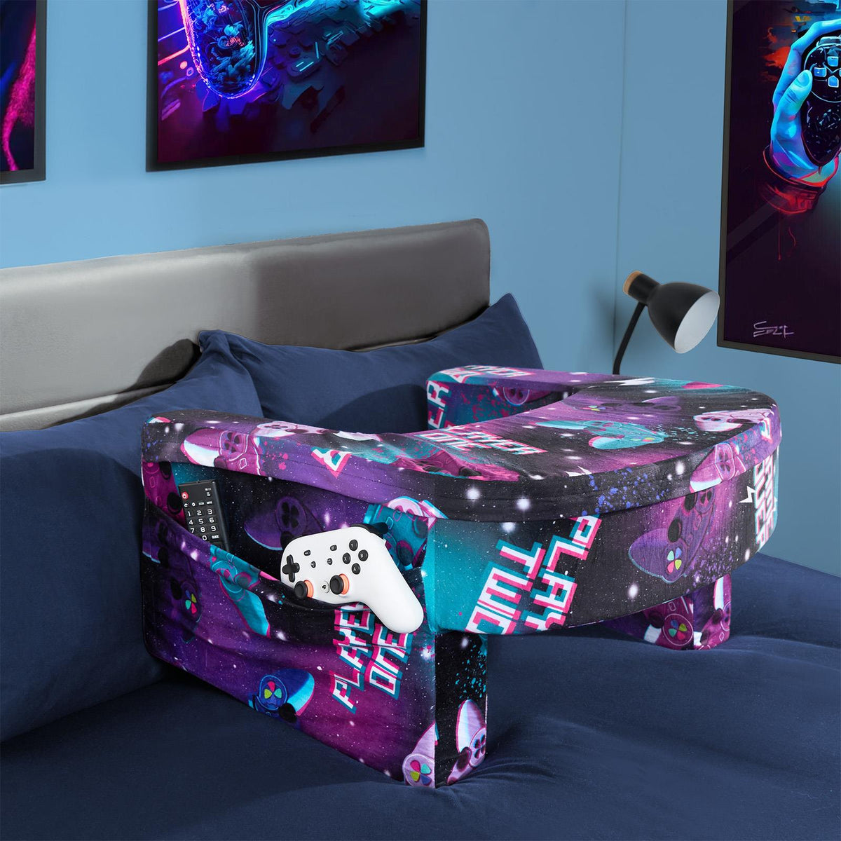 OHS Gaming Lap Pillow Cushion Matte Velvet Filled Laptop Table Tray with Pockets