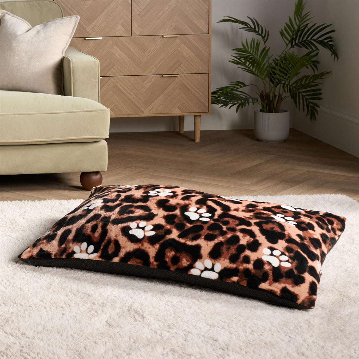 OHS Print Pet Bed Fleece Paw Checks Leopard Stripes Xmas Calming Cushion Dog Cat