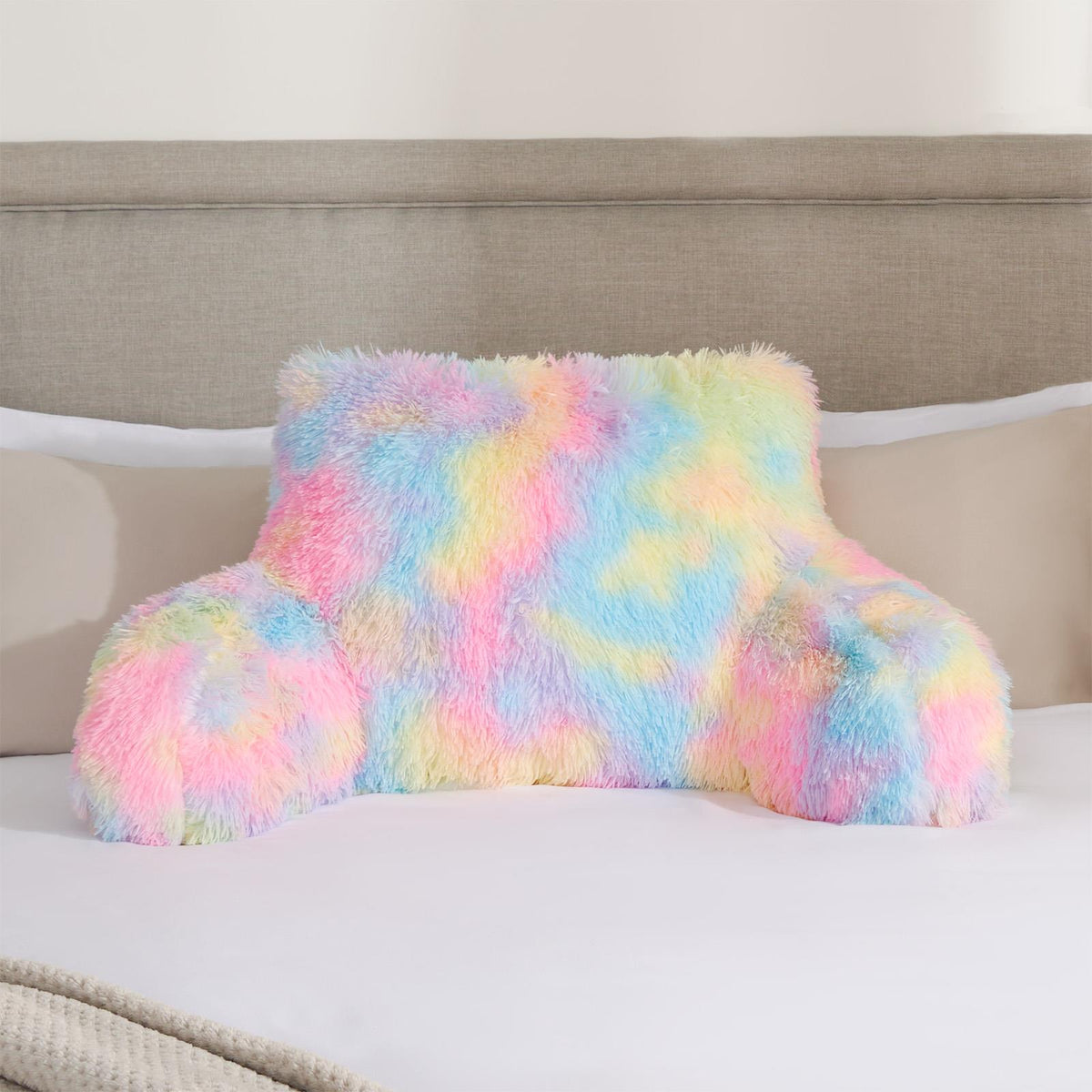 OHS Fluffy Cuddle Cushion Reading Pillow with Arms Lumbar Bed Chair