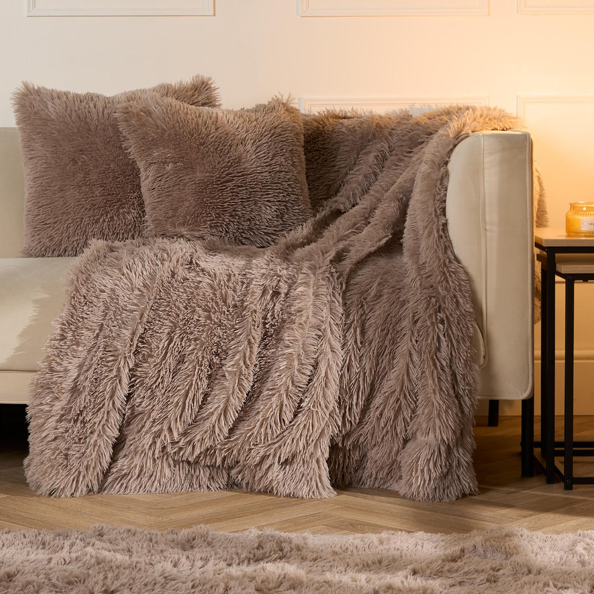 OHS Fluffy Cushion Covers 2 Pack Soft Fleece Square Pillowcases Home Decor