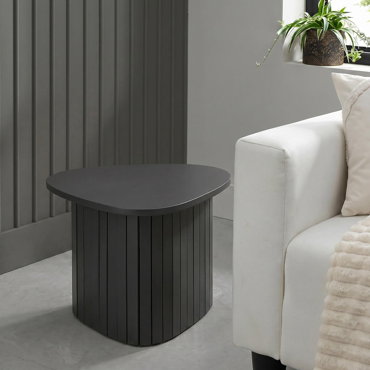 OHS Madison Side Table Ribbed Wood Effect Corner Bedside Coffee Table
