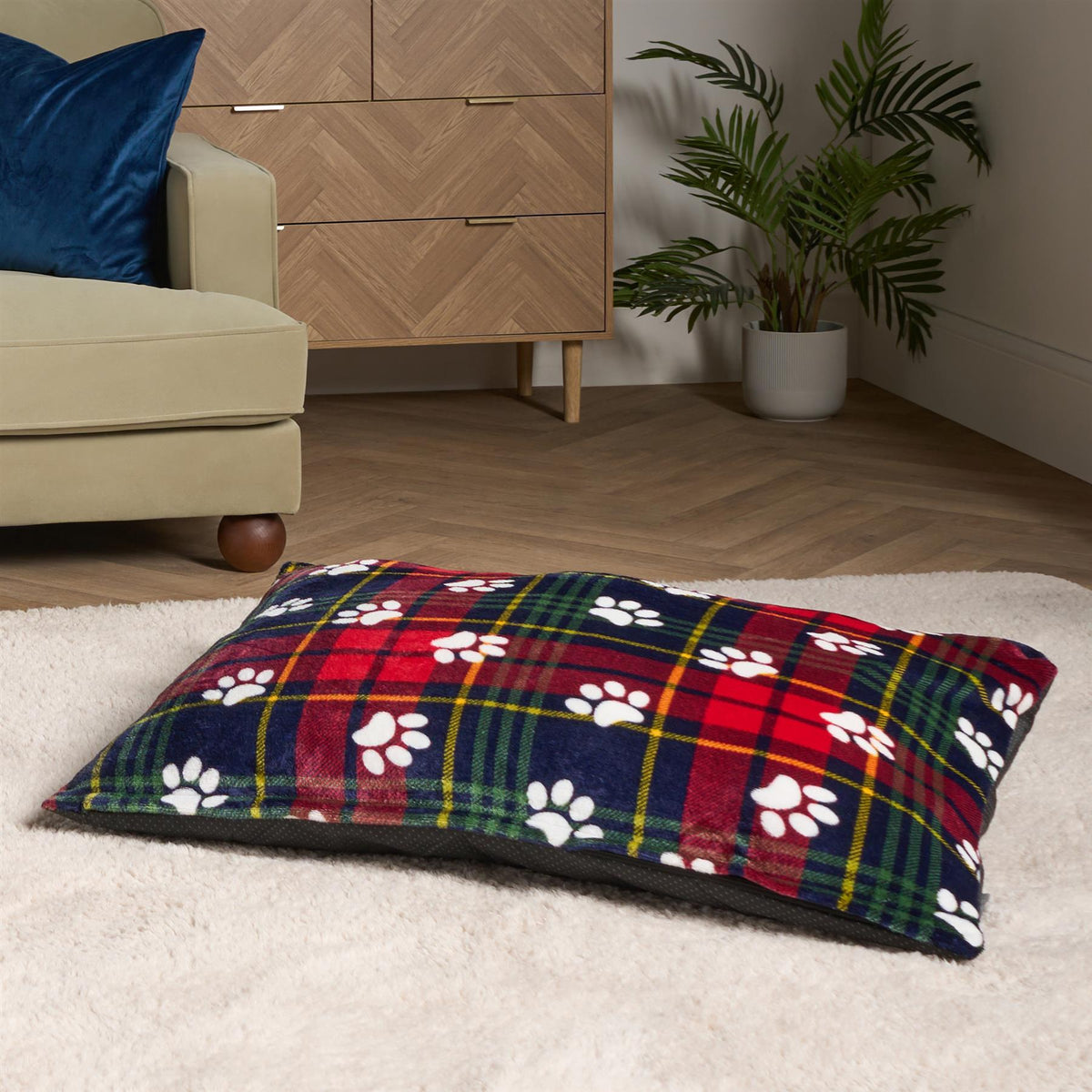 OHS Print Pet Bed Fleece Paw Checks Leopard Stripes Xmas Calming Cushion Dog Cat