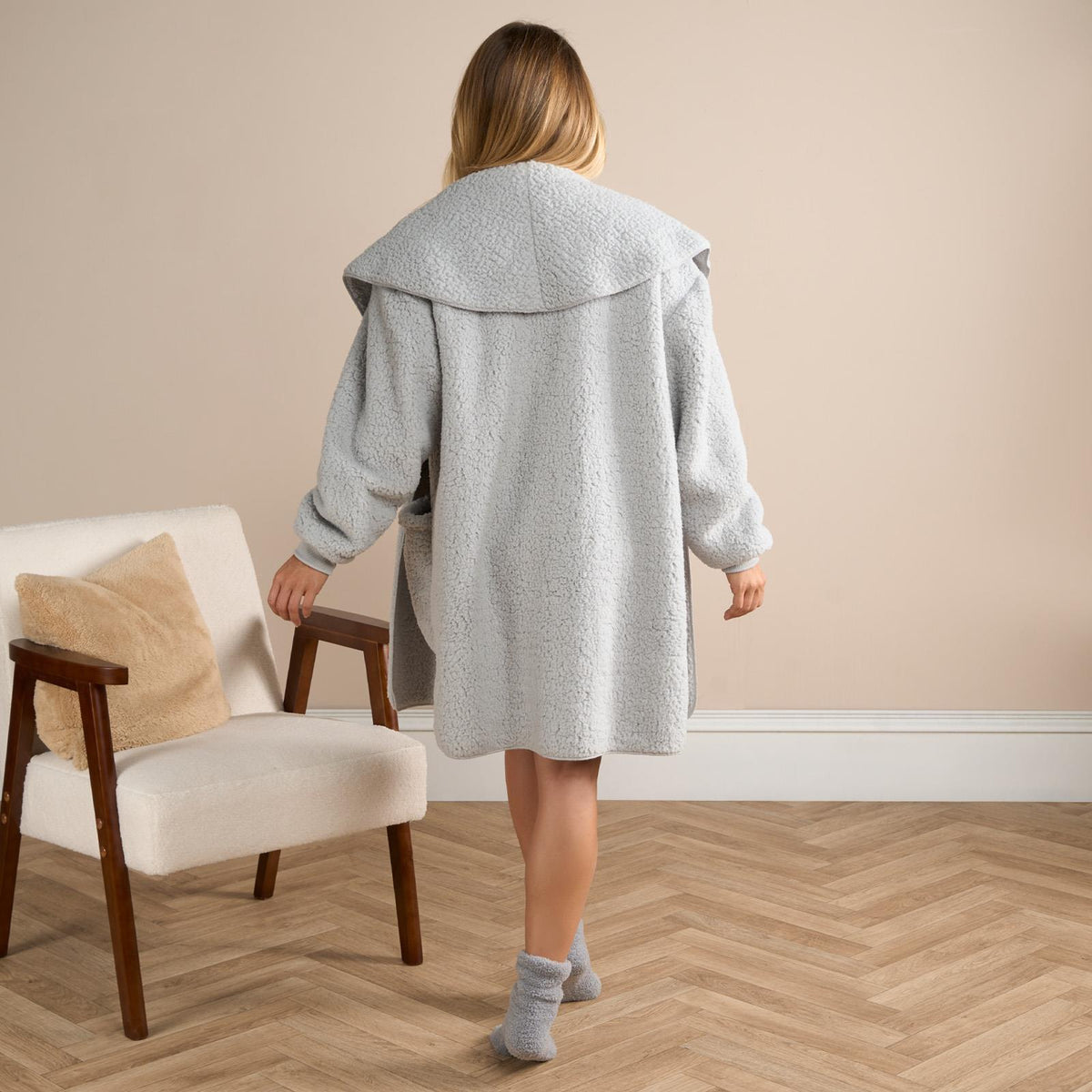 OHS Waterfall Cardigan Warm Teddy Fleece Open Front Wrap Loungewear Outwear