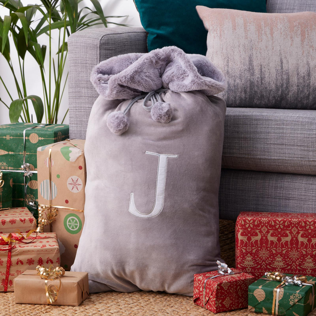 OHS Christmas Alphabet Stocking Sack Set Festive Xmas Santa Gift Bag