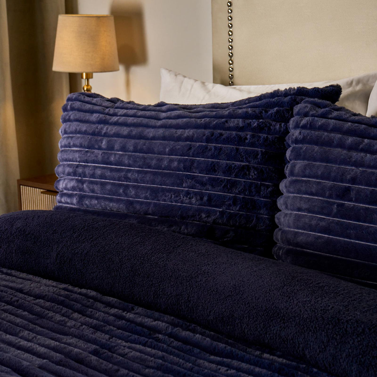 OHS Ribbed Fleece Bedding Set Soft Faux Fur Thermal Duvet Cover with Pillowcase