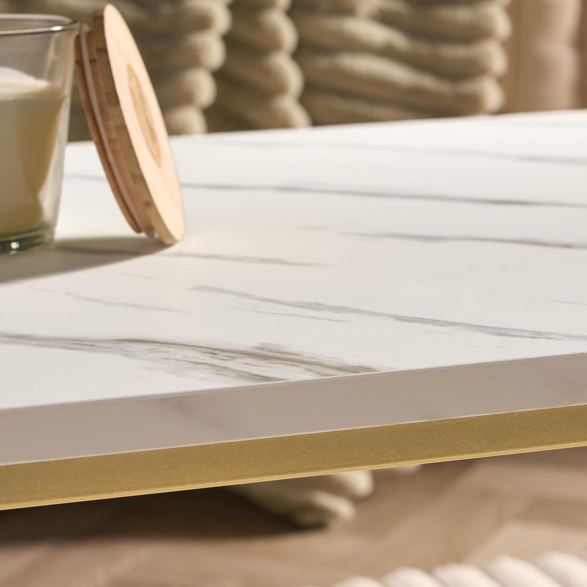 OHS Coffee Table Marble Bedside End Living Room Modern Metal Frame Home Decor