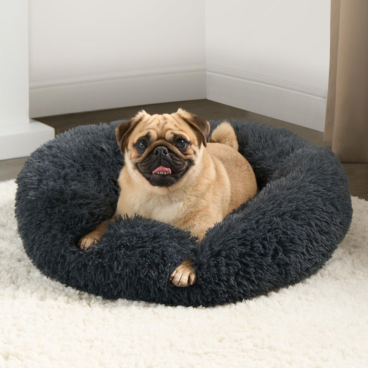 OHS Pet Bed Calming Fluffy Plush Fleece Dog Anti Anxiety Round Donut Washable