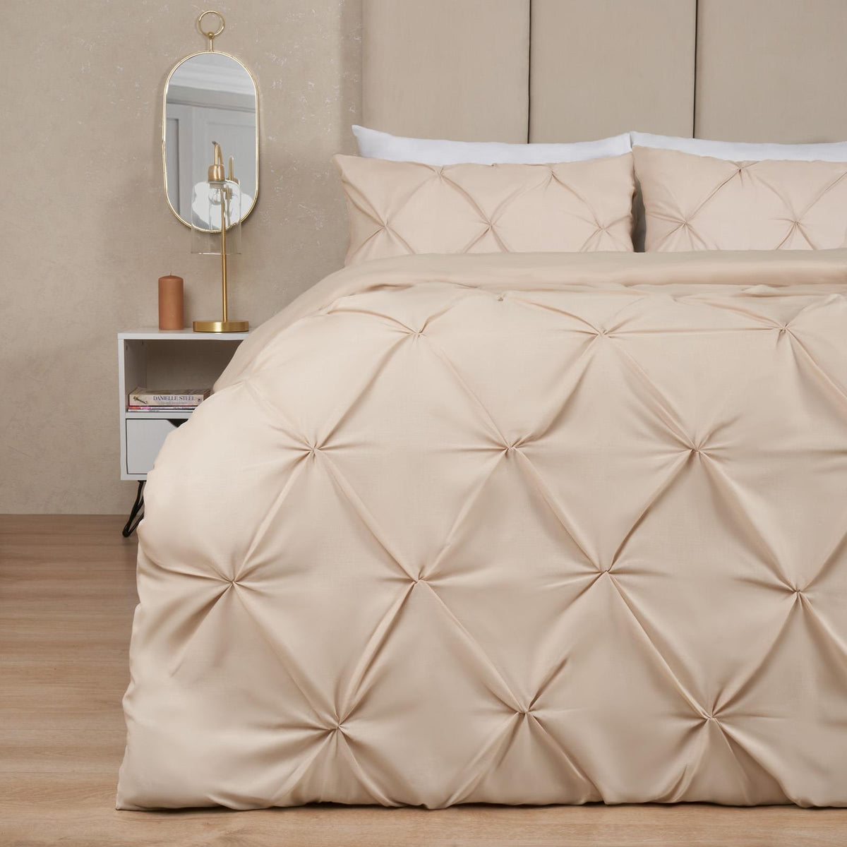 Pintuck Duvet Cover Pillowcase Pleated Polycotton Bedding Set Single Double King