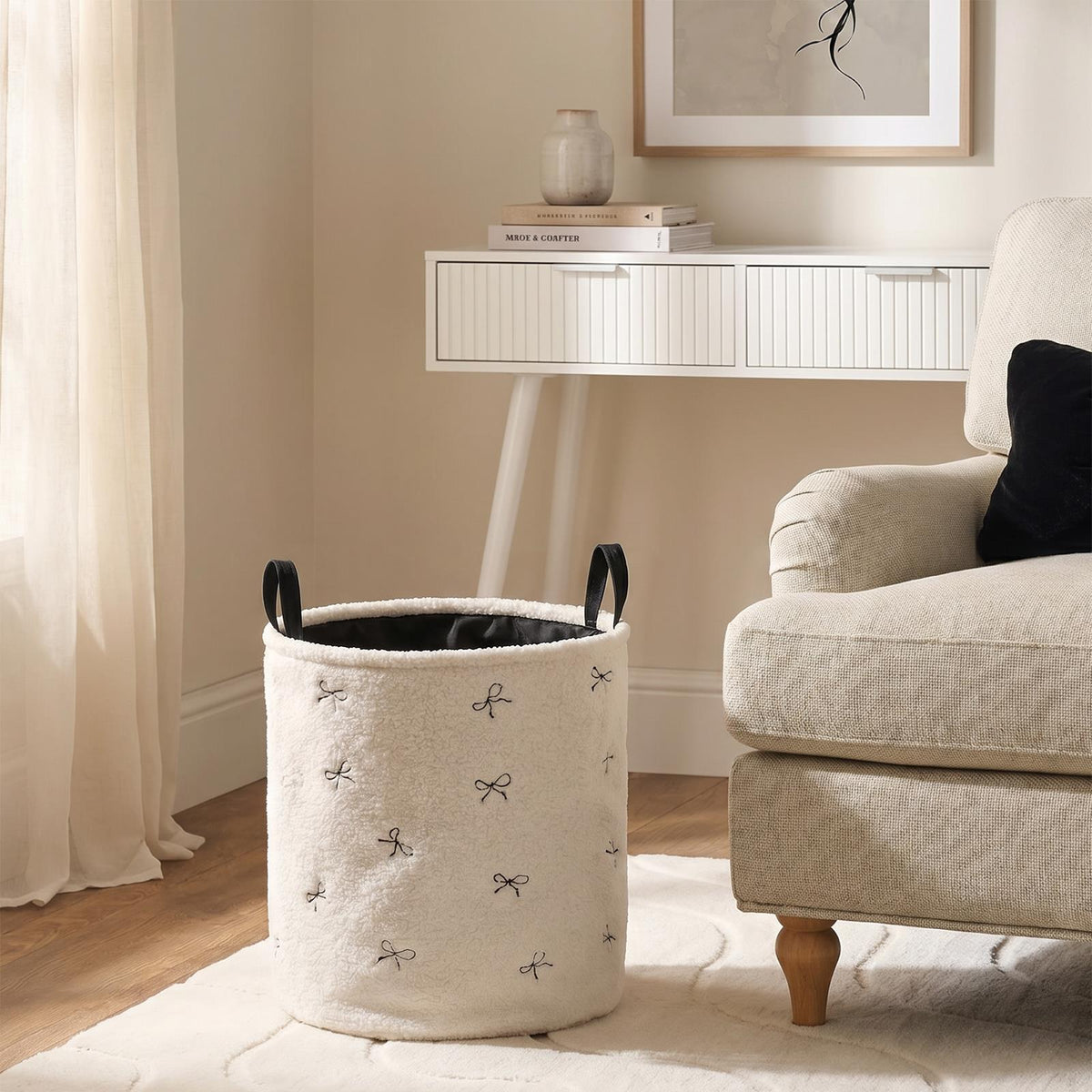 OHS Storage Basket Handles Boucle Fleece Laundry Clothes Organiser