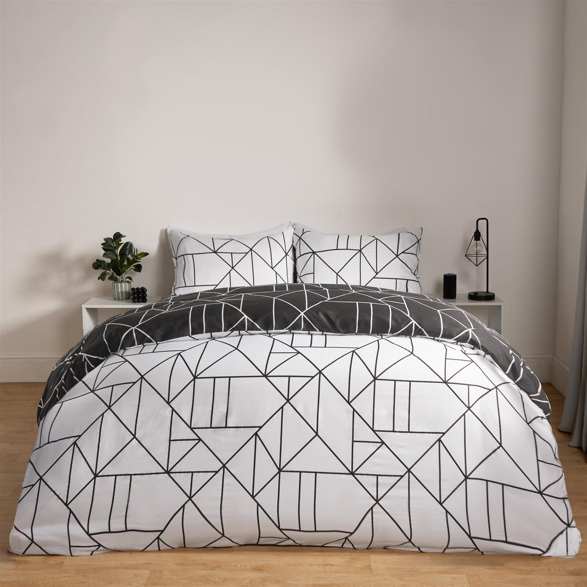 OHS Geometric Reversible Bedding Set Soft Quilt Duvet Cover with Pillowcase