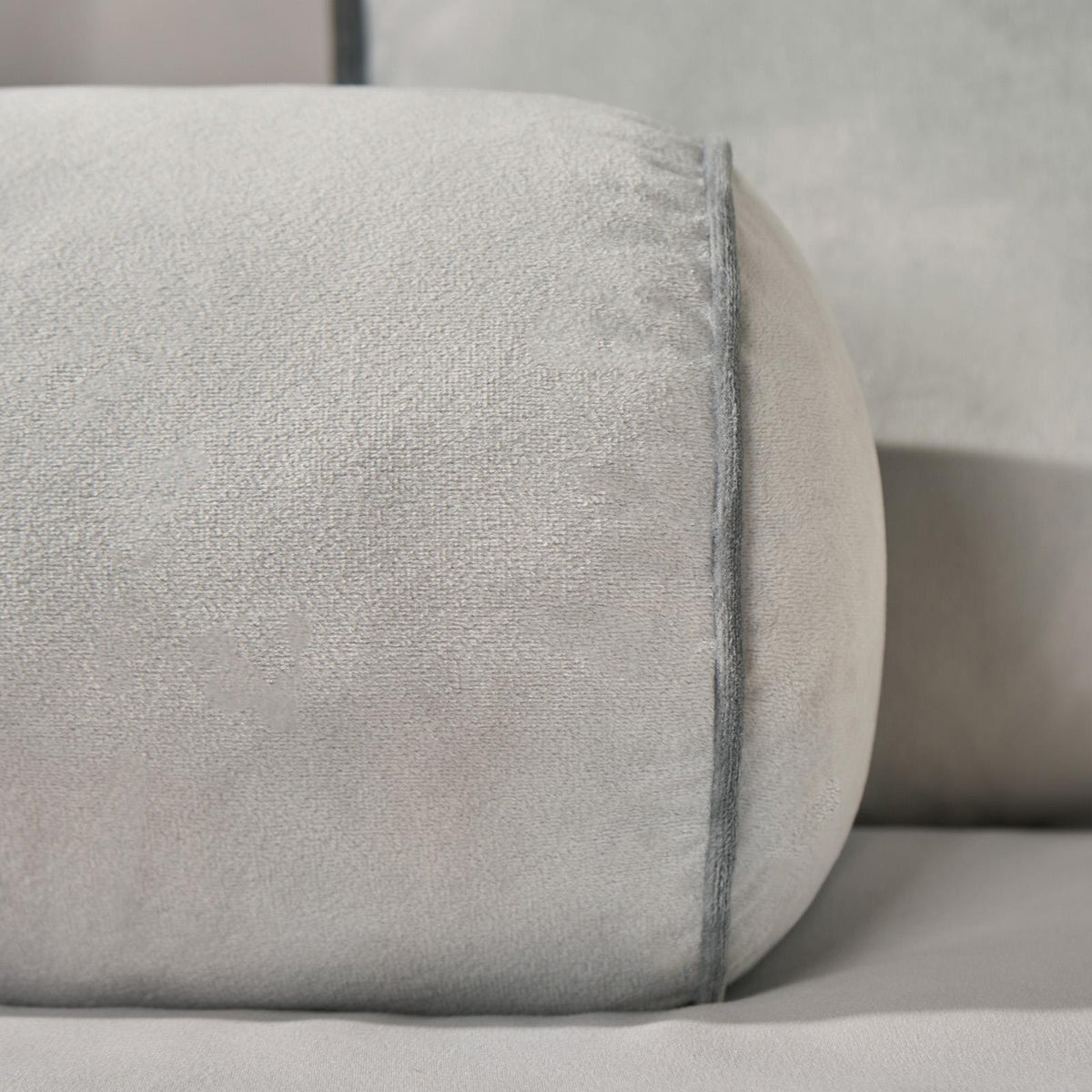 OHS Piped Edge Bolster Cushion Matte Velvet Bedroom Sofa Plump Filled Pillow