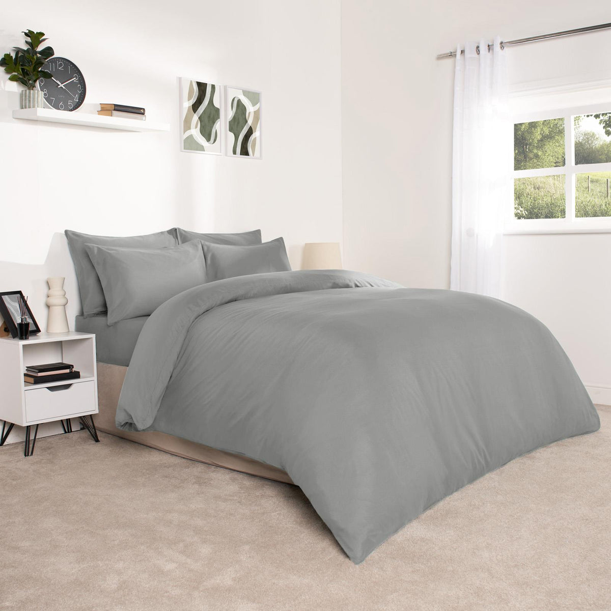OHS Plain Duvet Cover & Pillowcase Reversible Bedding Set OR Fitted Sheet