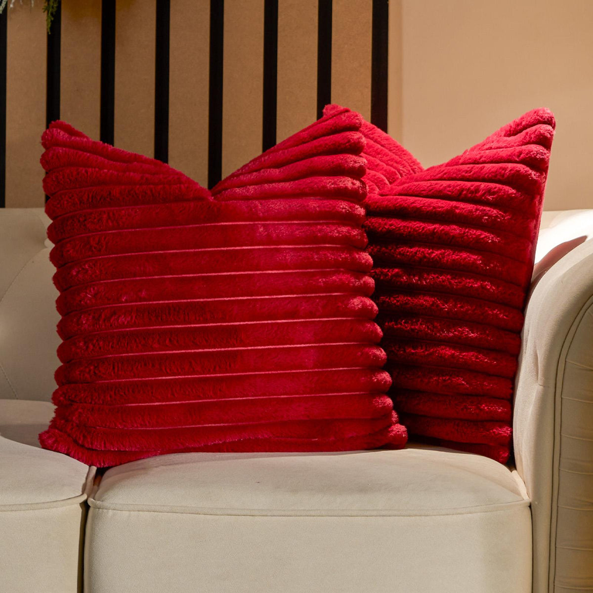 OHS Thick Rib Cushion Covers Faux Fur Soft Fleece Square Pillowcases Home Decor