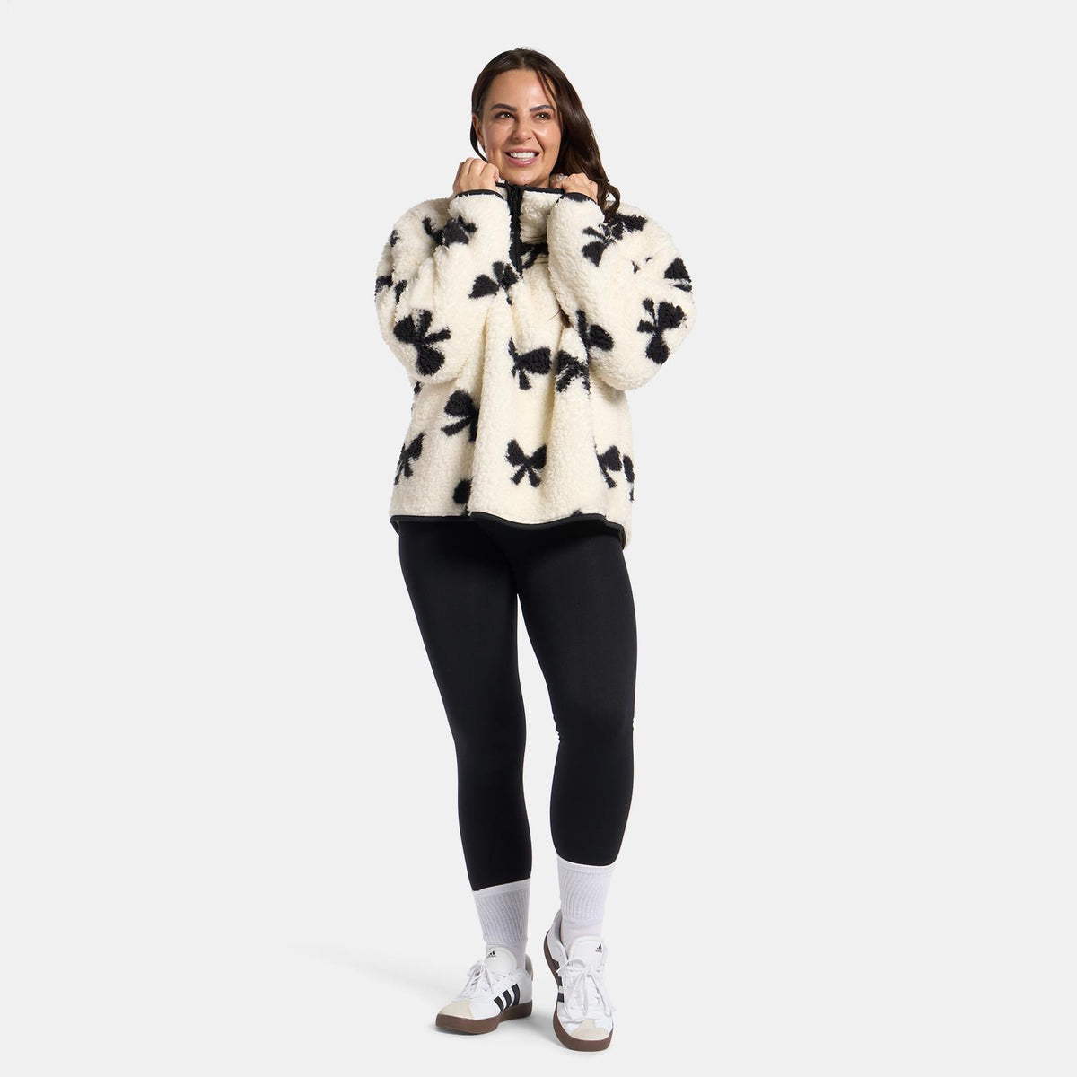 OHS Bows Half Zip Hoodie Teddy Fleece Winter Thermal Jumper Pullover Sweatshirt