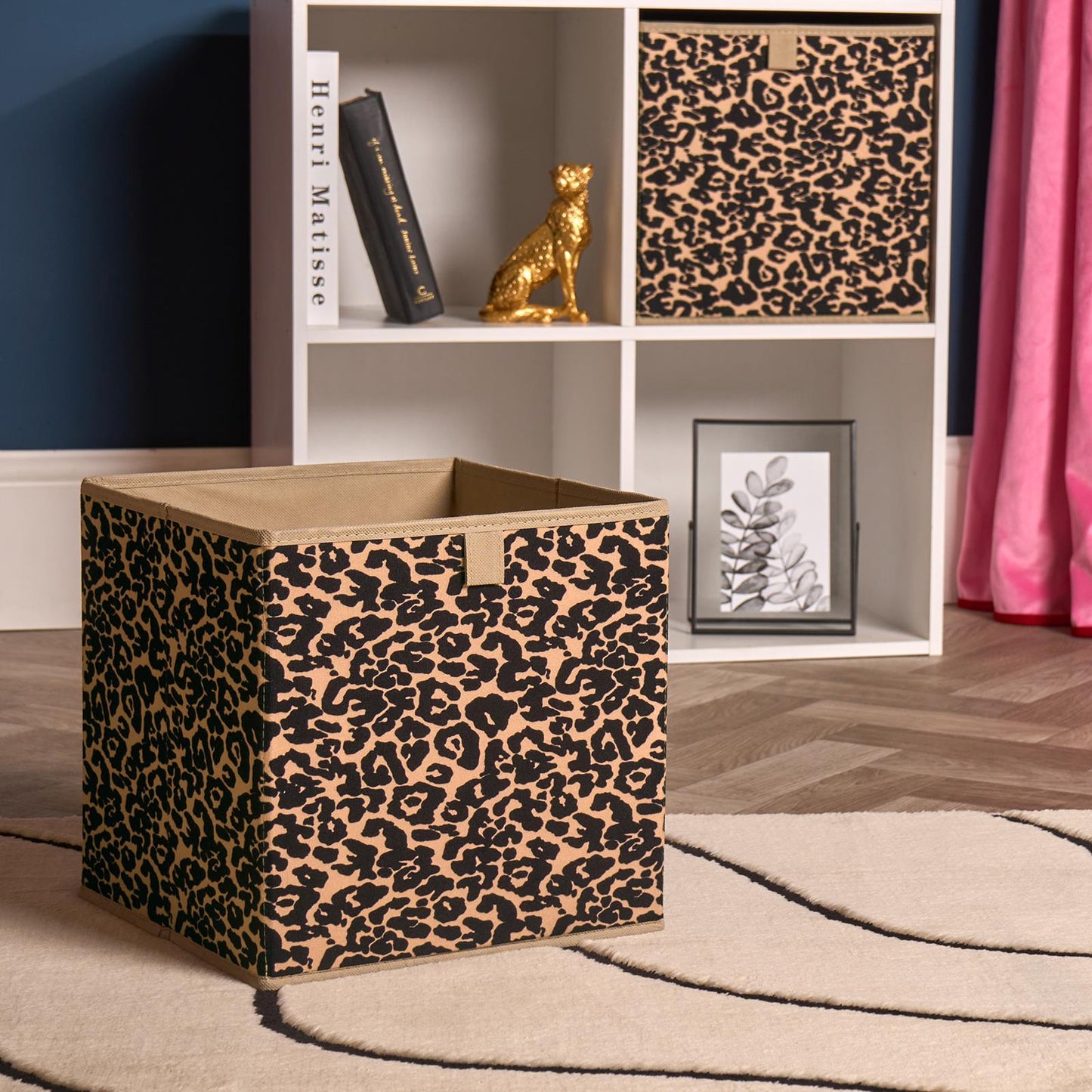 OHS Leopard Storage Cube Boxes 2/4 Pack Folding Shoe Organiser Tidy Set