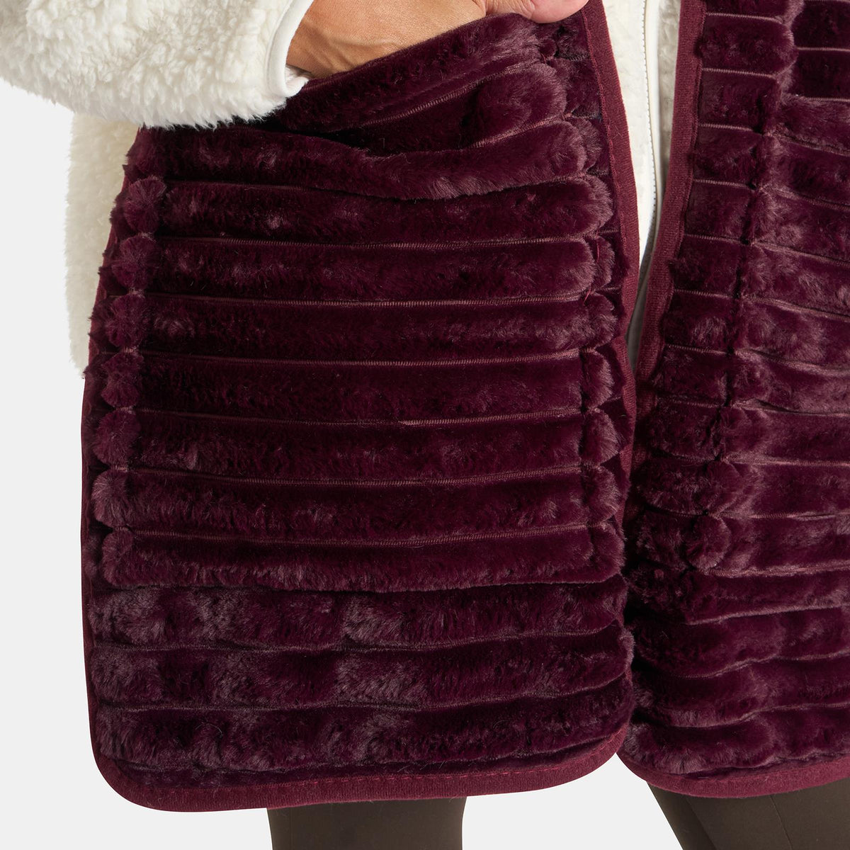 OHS Faux Fur Pocket Scarf Ribbed Fleece Fluffy Thermal Winter Wrap Hand Warmer