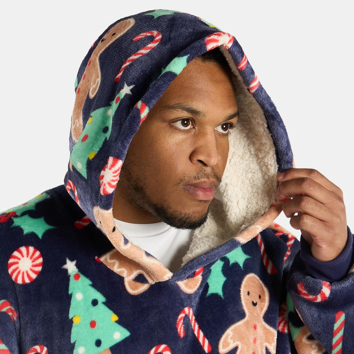 OHS Print Hooded Blanket Adult Xmas Winter Sherpa Lined Throw Oversized Hoodie