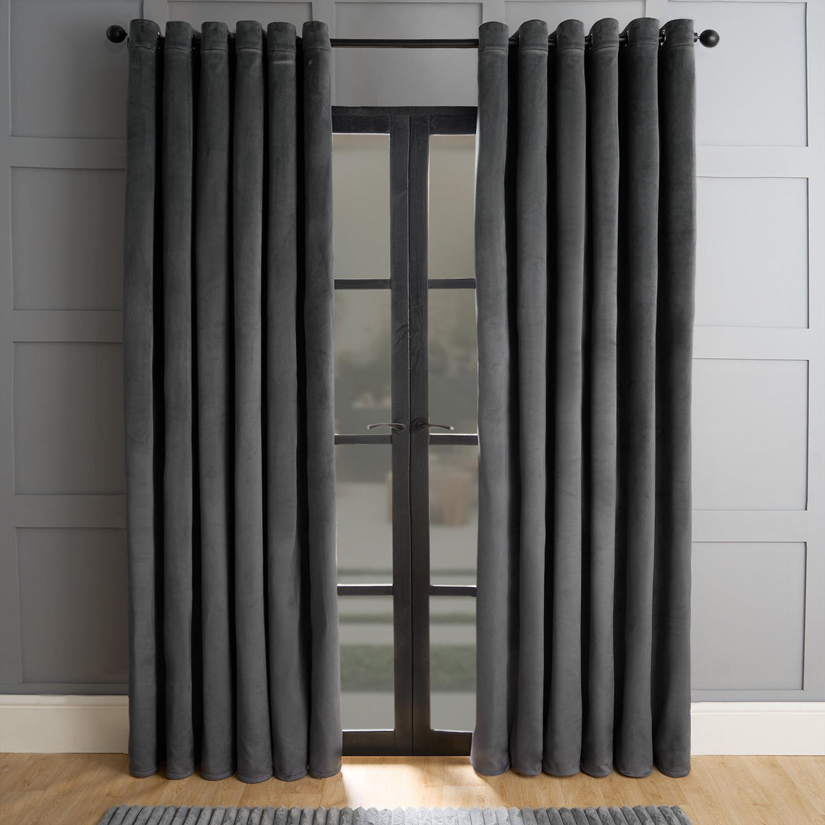 Thermal Matte Velvet Eyelet Curtains 2 Pair Of Ready Made Thick Fabric Ring Top