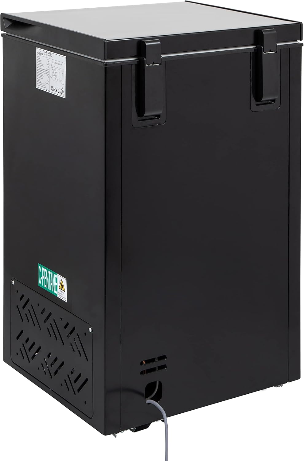 Willow W99CFB Freestanding 99L Chest Freezer with Removable Storage Basket, Suitable for Outbuildings and Garages, 4* Freezer Rating - Black