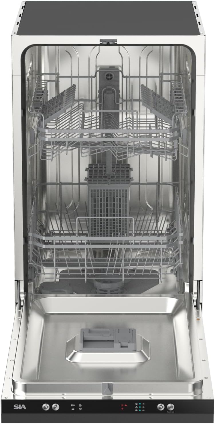 SIA SBID459 Integrated Dishwasher, Slimline 45cm Width, 9 Place Settings, Delay Start, 4 Programs, 29 Minute Quick Wash