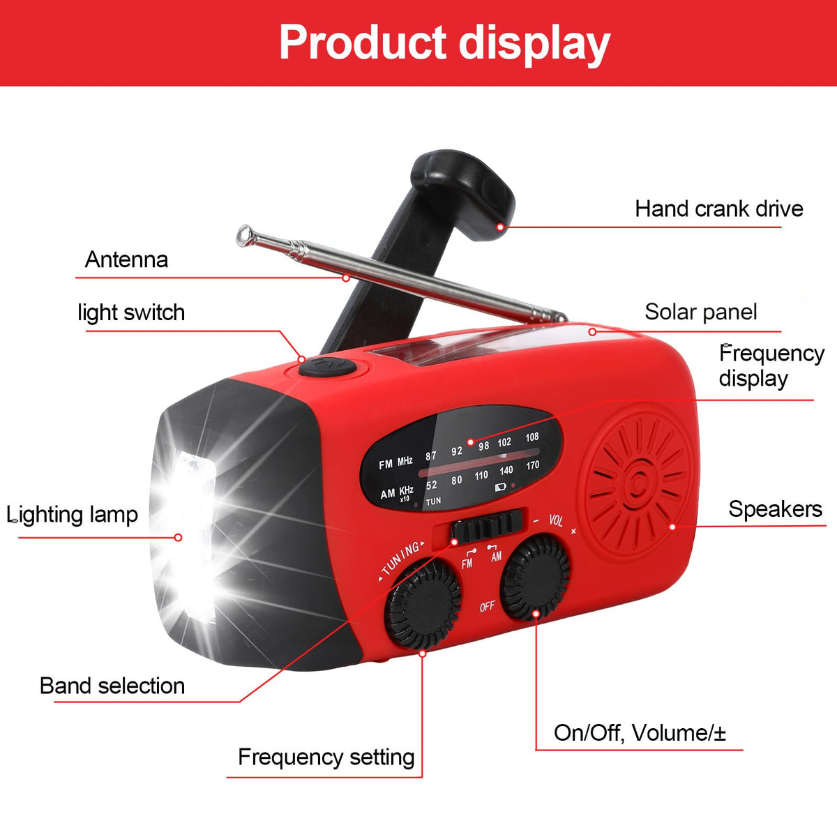 2000mAh Wind Up Solar Hand Crank Emergency Radio | AM/FM Weather Band Radio with LED Torch, SOS Alert & USB Phone Charger for Outdoor Camping Hiking (Black)