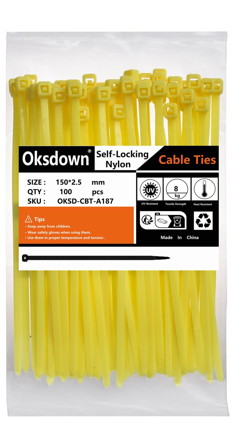 100 Pack Yellow Plastic Cable Ties 300mm×3.6mm Heavy Duty Strong Nylon Premium Self Locking 12 inch/30 cm Long Zip Tie Wraps