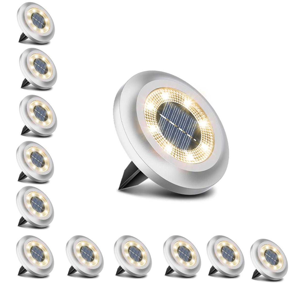 Torchtree Solar Lights Outdoor Garden,600mAh Solar Ground Lights, 8 LED Solar Disk Lights for Garden Lawn Pathway Yard Landscape Walkway（8 Pack Bright White） ﻿