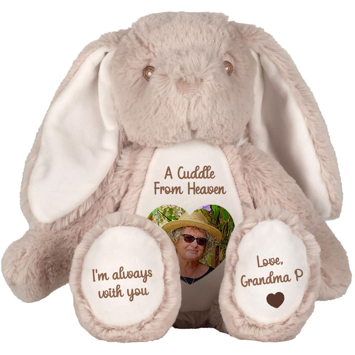 Personalised Memory Teddy Bear with Heart-Shaped Photo – “A Cuddle From Heaven” Keepsake Gift – 28 Bear Styles – Add Your Text & Choose Colour – Custom Memorial Bear (White Angel Teddy)