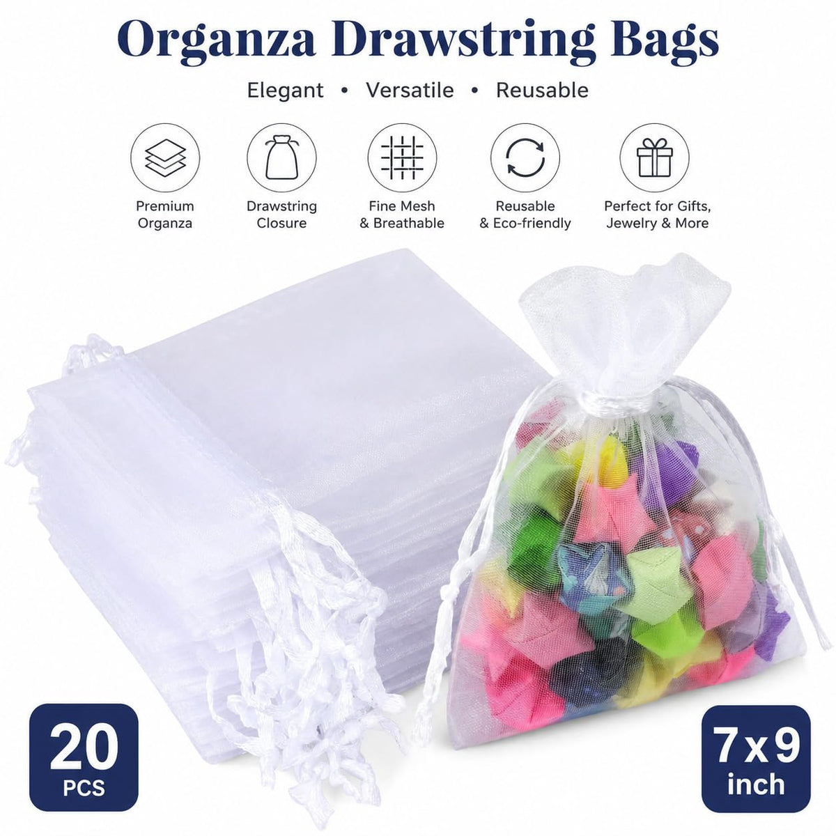 Lafefe 20Pcs Organza Gift Pouches, 7x9CM Clear Mesh Drawstring Pouches, Organza Gift Bags for Wedding Favours, Party, Festival, Candy and Game Favour Bags - Pink