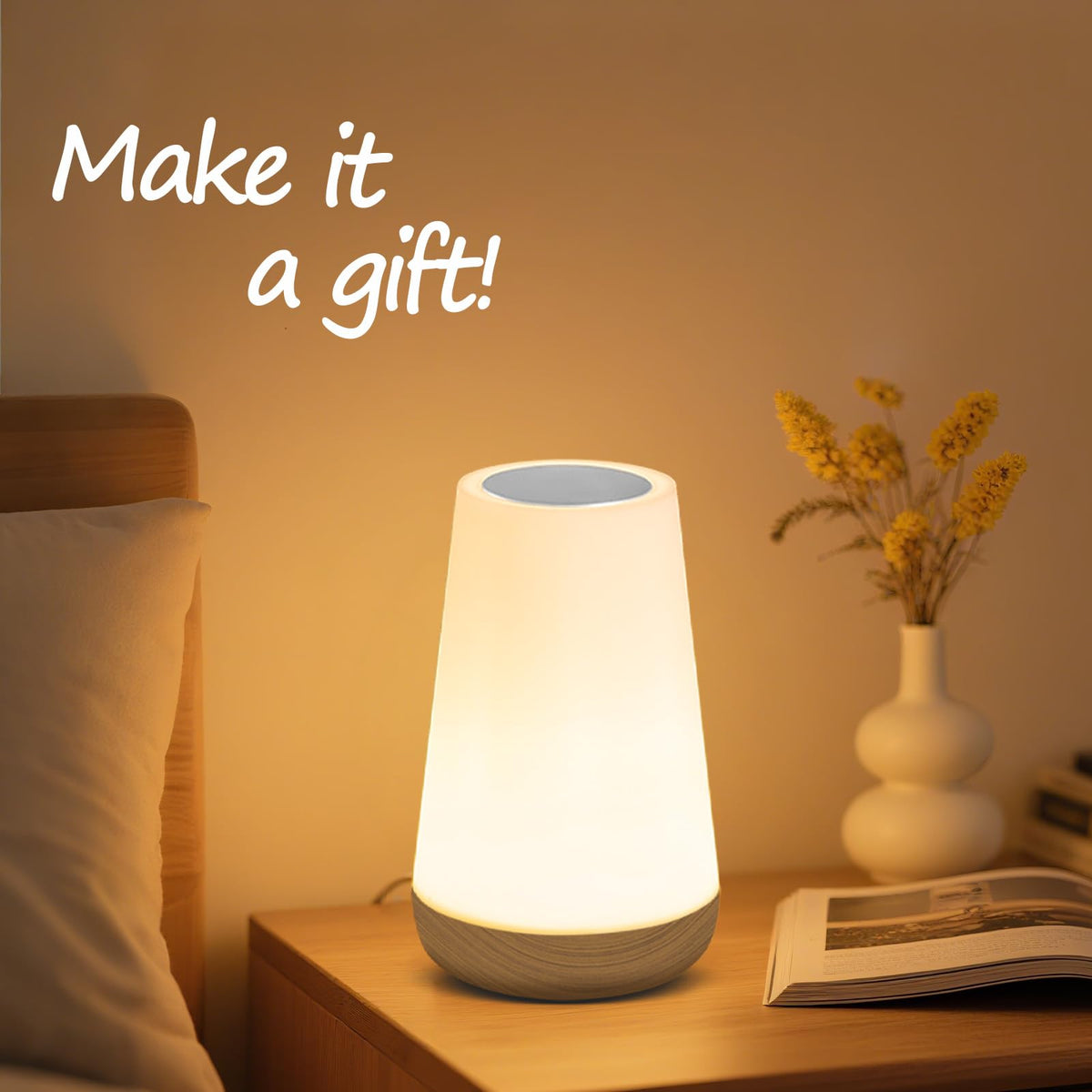 Ledivion Night Light, LED Touch Bedside Table Lamp, RGB Colours Changing, 5 Brightness Level, Timing Function, Dimmable Rechargable Remote Control Light for Bedroom, Living Room