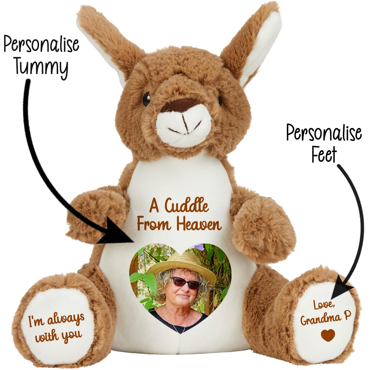 Personalised Memory Teddy Bear with Heart-Shaped Photo – “A Cuddle From Heaven” Keepsake Gift – 28 Bear Styles – Add Your Text & Choose Colour – Custom Memorial Bear (White Angel Teddy)