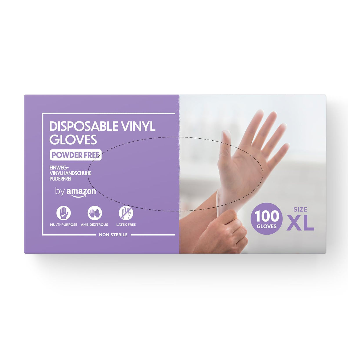 by Amazon Disposable Vinyl Gloves, Powder-free, Latex-free, Size S, Pack of 100, Transparent