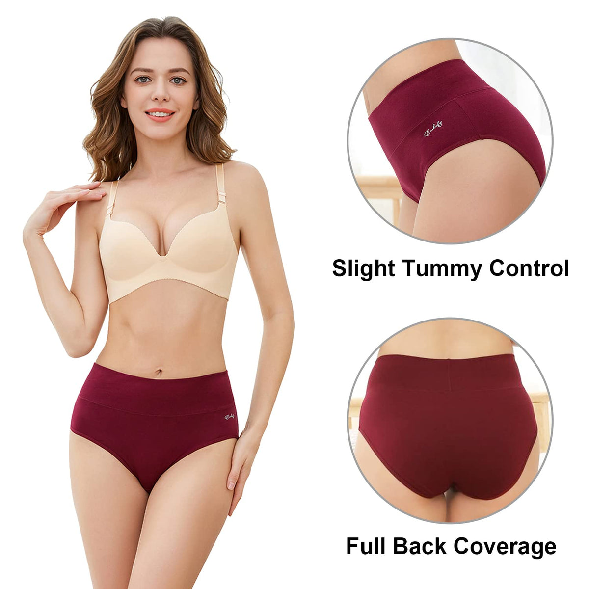coskefy Underwear Women, High Waisted Cotton Knickers Ladies Full Briefs Soft Panties Slight Tummy Control Pants 5 Pack