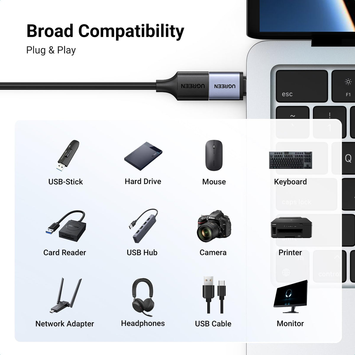 UGREEN USB to USB C Adapter 10Gbps for iPhone, iPad, MacBook, Galaxy 4 Pack