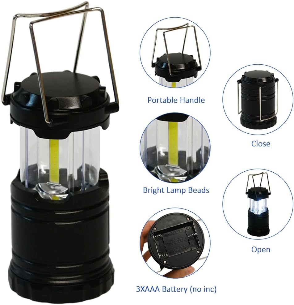 Ram® 2 x Portable Camping Lantern Battery Operated LED Camp Tent Hiking Emergency Outdoor Hanging Light with Foldable Hooks