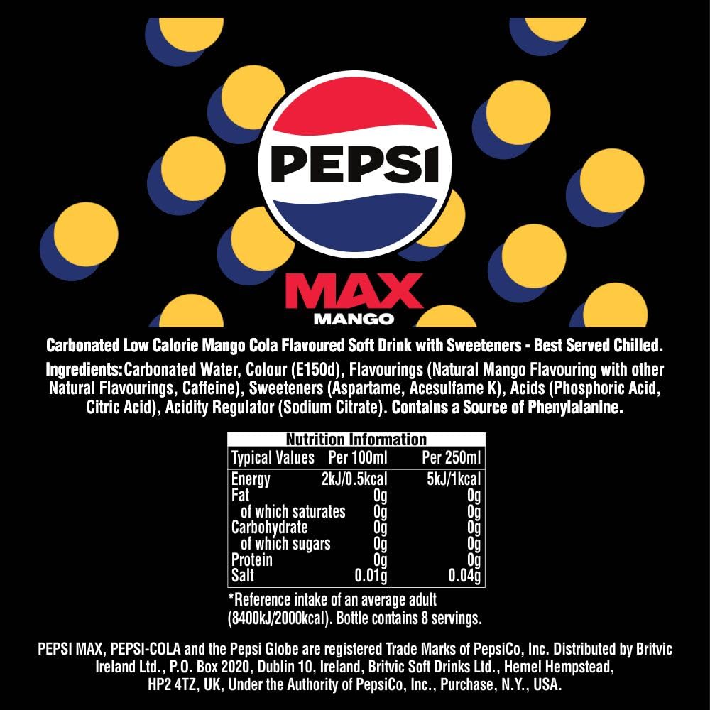 Pepsi Max Caffeine Free Cola | 330ml Can | 8 Pack