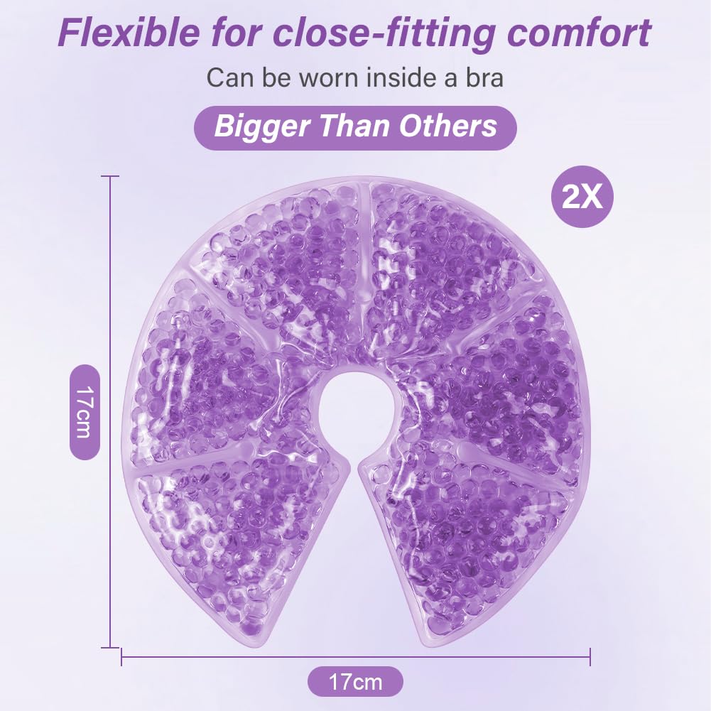 3-in-1 Breast Cooling Gel Pads, 2 Pack Hot & Cold Breastfeeding Gel Pads, Breast Feeding Essentials Reusable Gel Cooling Pad, Postpartum Essentials, for Nursing & Nipples Pain Relief, Mastitis