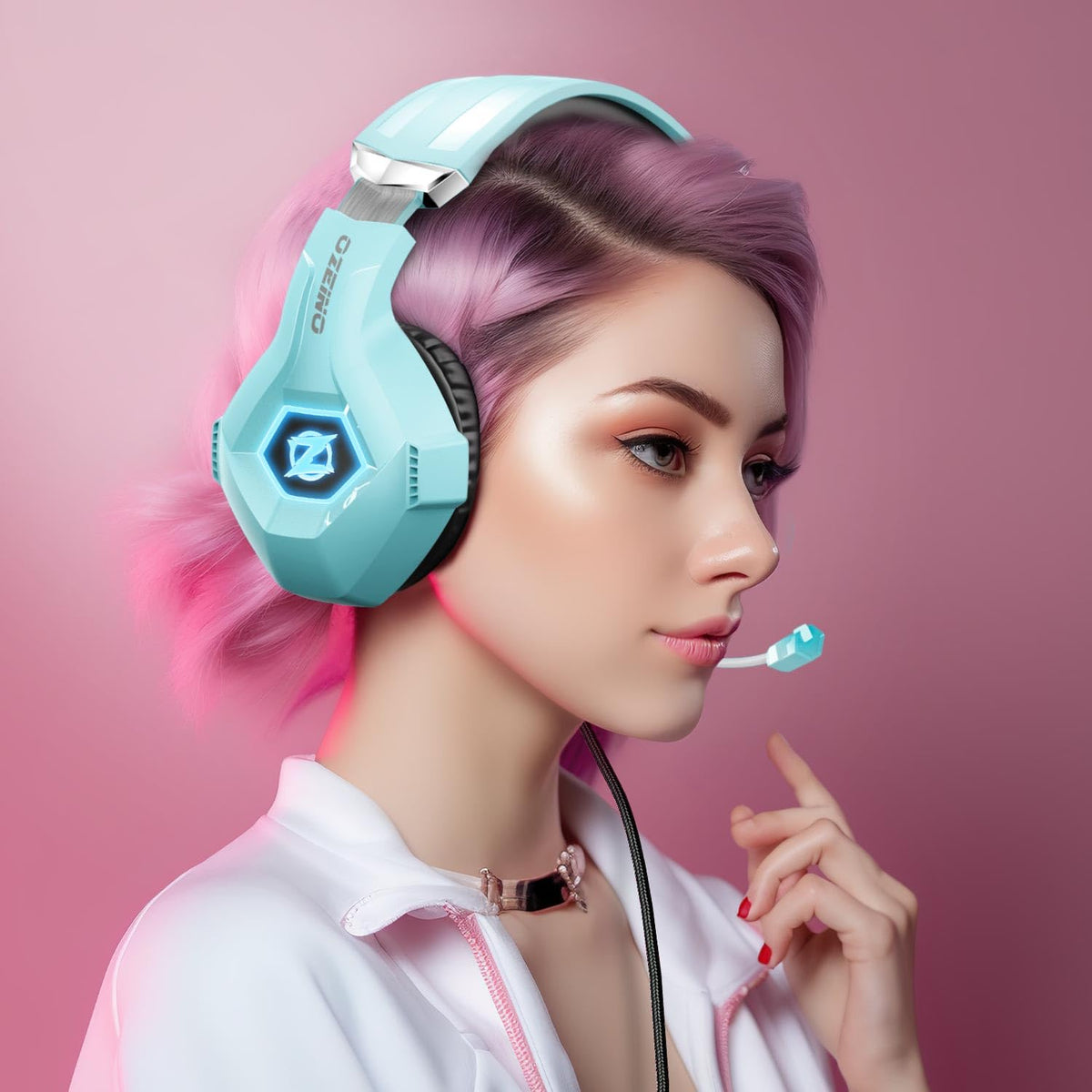 Ozeino Gaming Headset with Microphone for PS5/PS4/Xbox One/PC/Switch, Gaming Headphones with 3D Surround Sound & Noise Cancellation Pink