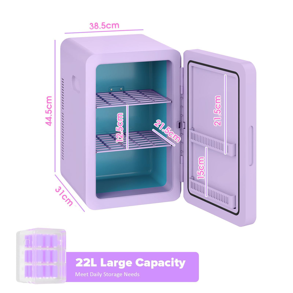 Mini Fridge 22L/30 Cans, Cooler & Warmer for Bedroom, AC & 12V DC