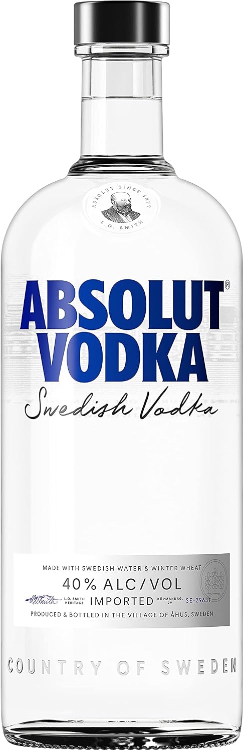 Absolut Vodka 1L, 40% ABV, Award-Winning Swedish Vodka, Use for cocktails