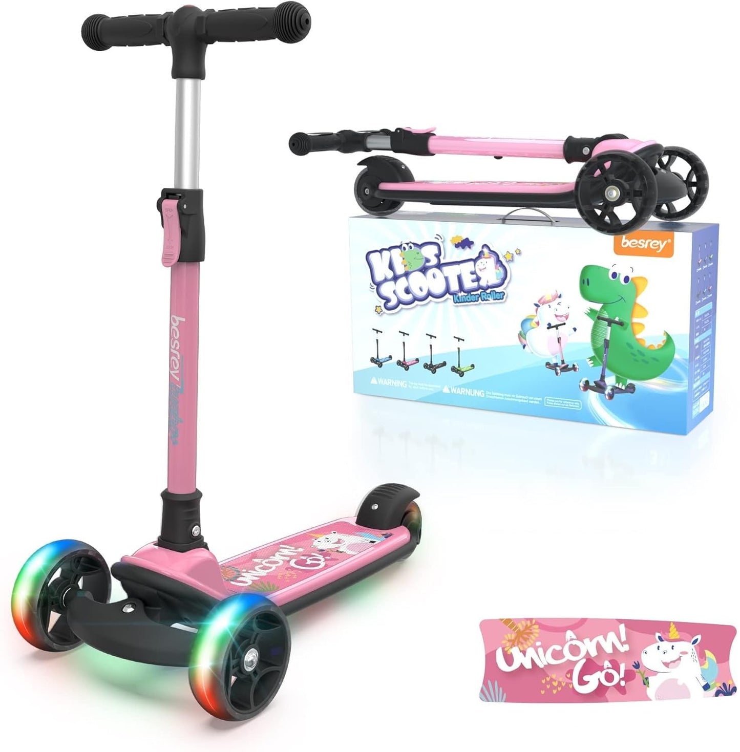 besrey 3-Wheel Toddler Scooter with Lean-to-Steer — Foldable, Anti-Slip Deck | Max 50 kg