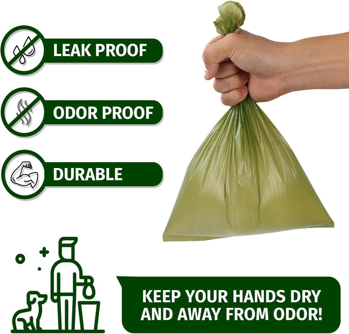 Topfree Poo Bags for Dog Waste, 18 Rolls 180 Dog Poop Bags (Green)