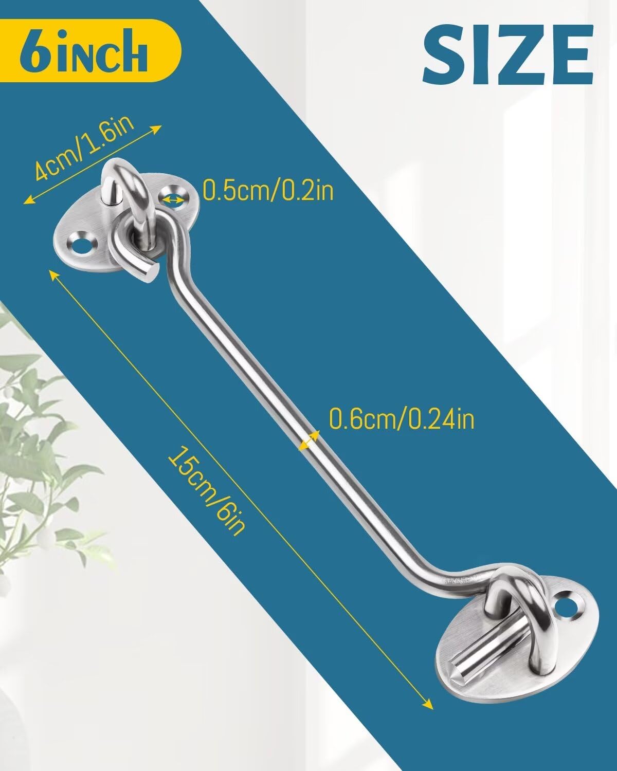 4 Inch Hook and Eye Latch, 1Pcs Stainless Steel Silver Gate Hook