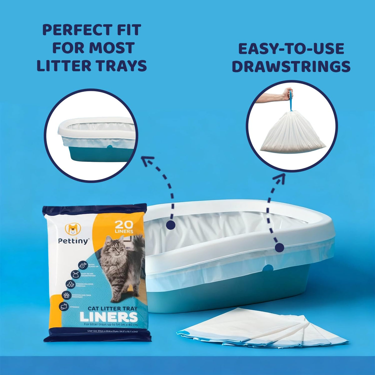 Pettiny 20 XL Cat Litter Tray Liners with Drawstrings Scratch Resistant Bags for Extra Large Litter Box