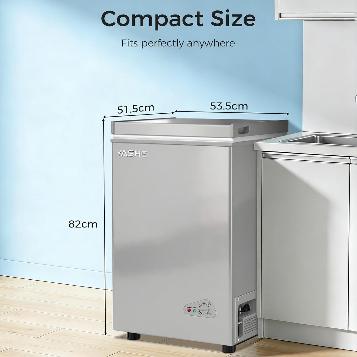 YASHE 100L Chest Freezer, Compact Deep Freezer with 2 Baskets, White