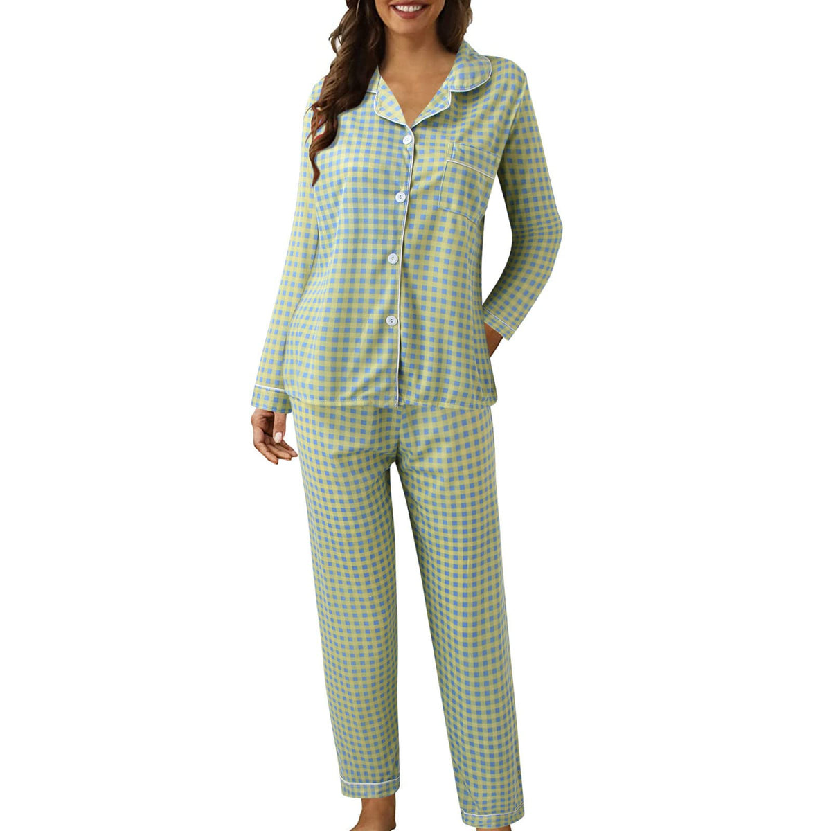 Pyjamas For Womens Women Pyjamas Set Lounge Wear Sets Matching Christmas Pjs Ladies Plus Size Co Ord Sets Autumn Nightwear Wide Leg Trousers Long Sleeve Comfort Nighties Fashion Fall Clothing Outfits