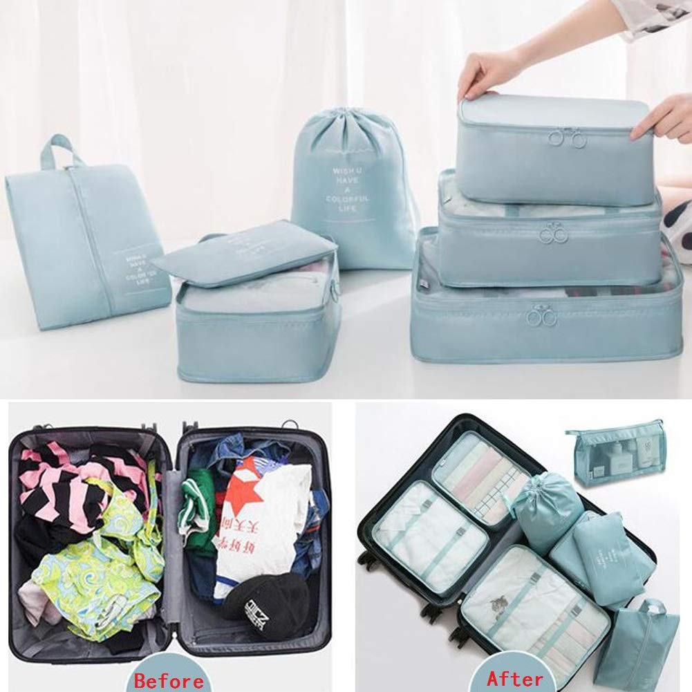 Travel Packing Cubes, Toifucos Multifunction 8pcs/set Luggage Organiser Compression Suitcase Essential Bag, Dark Gray