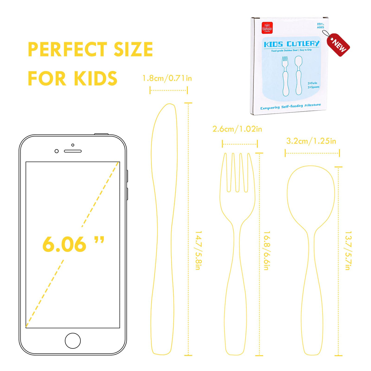 Lehoo Castle Stainless Steel Toddler Cutlery Set, 6-Piece Dinosaur Design