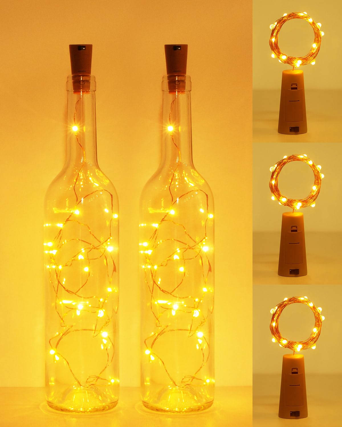 Kolpop 6 Pack Bottle Lights Battery Operated, Warm White Bottles Top Light