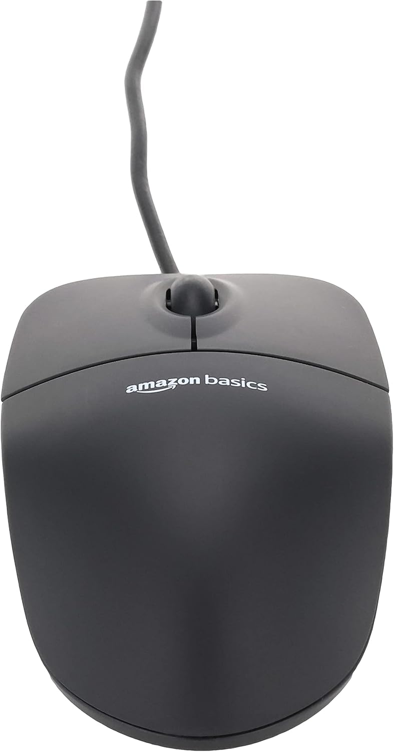 Amazon Basics Responsive and Precise 3-Button Wired USB Computer Mouse with Scrolling and Tracking, Single, Black